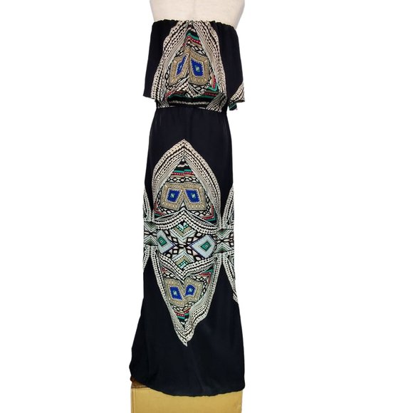 Massimo Womens Dress sz S Strapless black multicolor maxi length - Picture 2 of 8